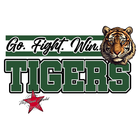 Tigers Go Fight Win Mascot Lines-Green