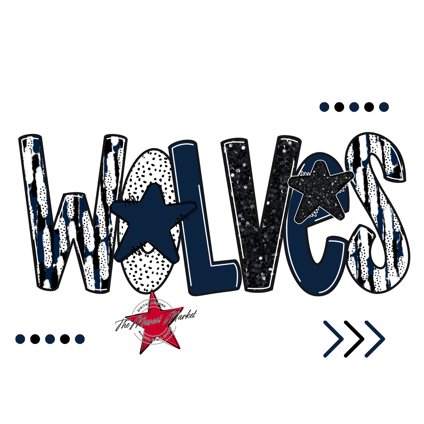 Wolves Brushstroke Alpha w Arrows-Navy