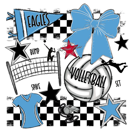Eagles Volleyball Checkers Design-Carolina Blue