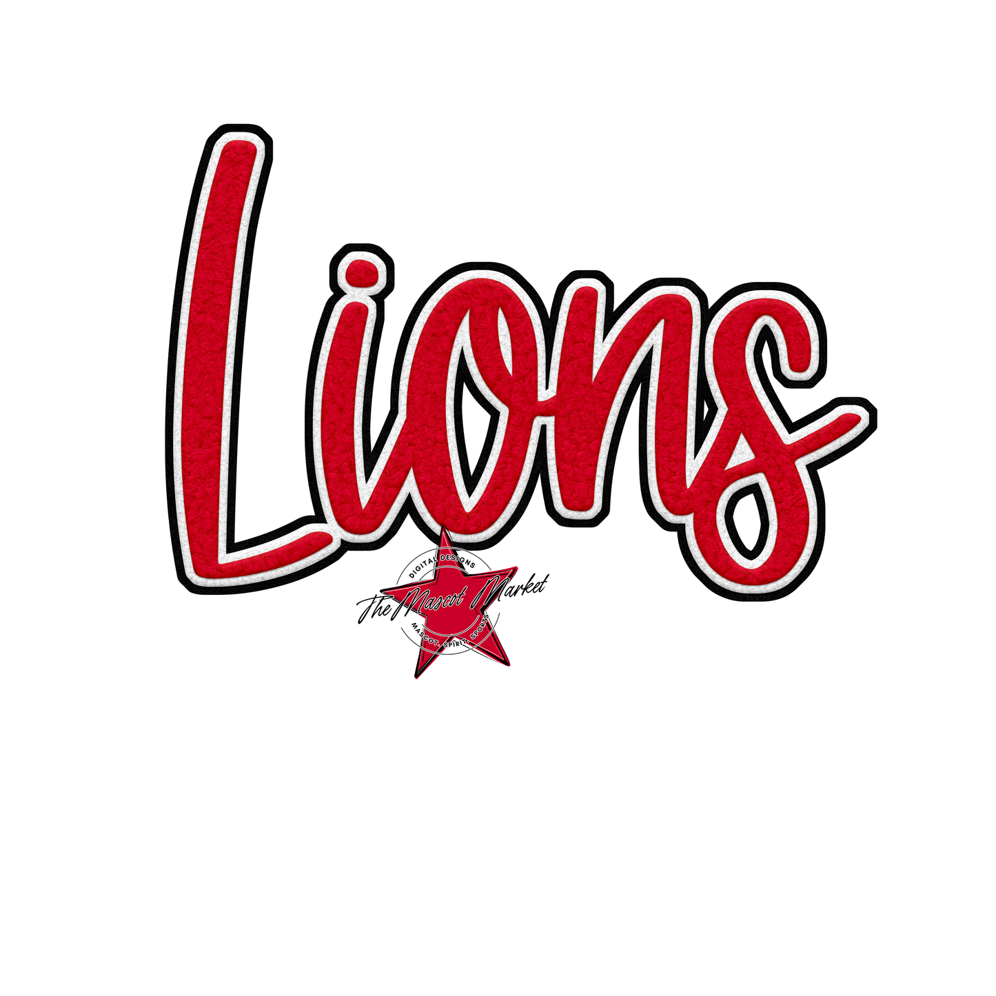 Lions Faux Chenille Patch-Red