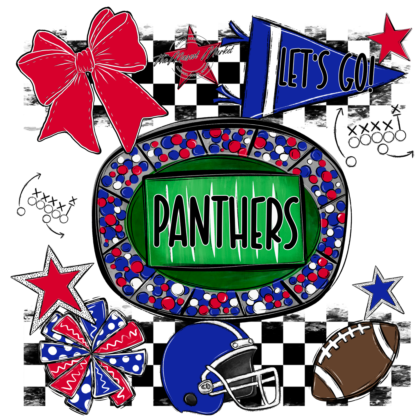 Panthers Checkers Spirit Design-Royal Blue-Red