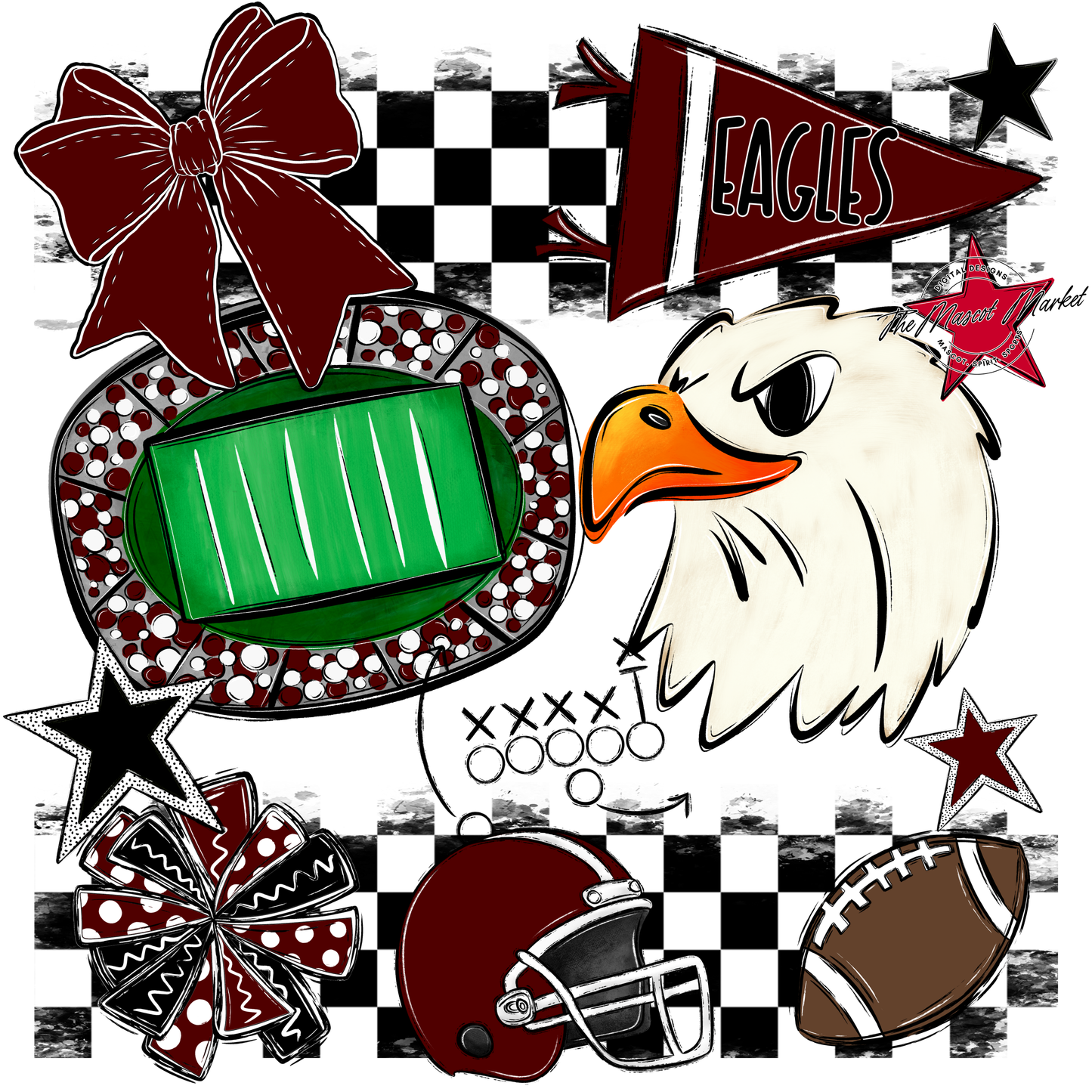 Eagles Checkers Mascot Spirit Design-Maroon