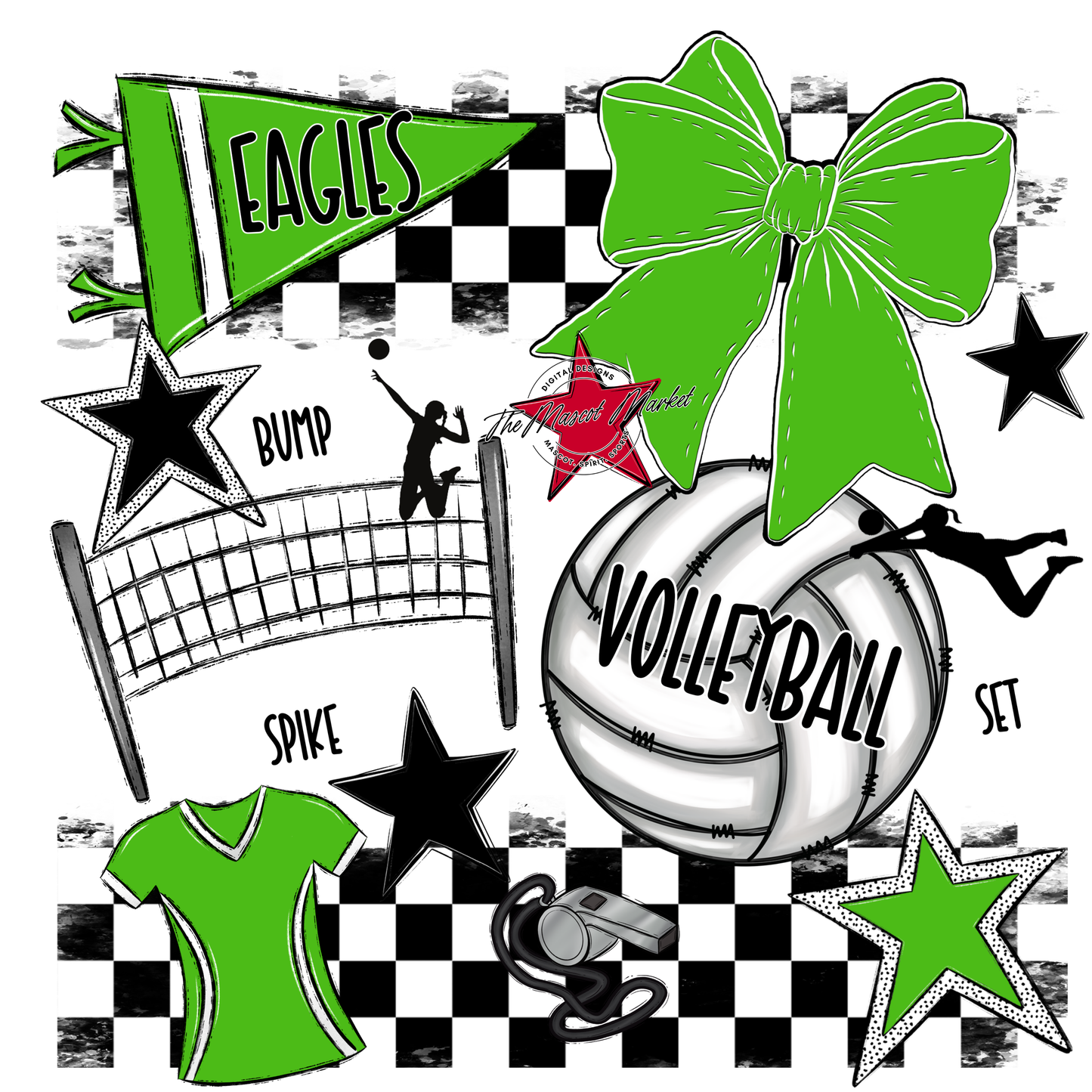 Eagles Volleyball Checkers Design-Bright Green