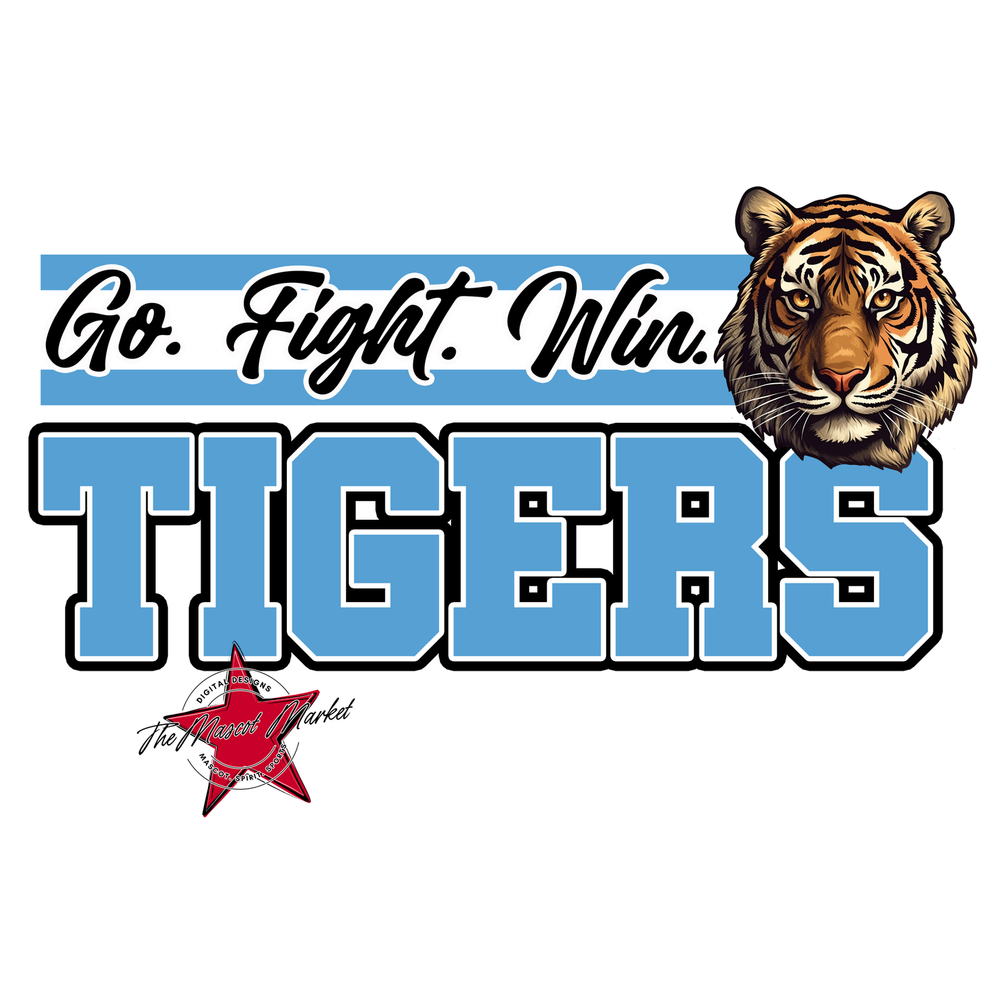Tigers Go Fight Win Mascot Lines-Carolina Blue