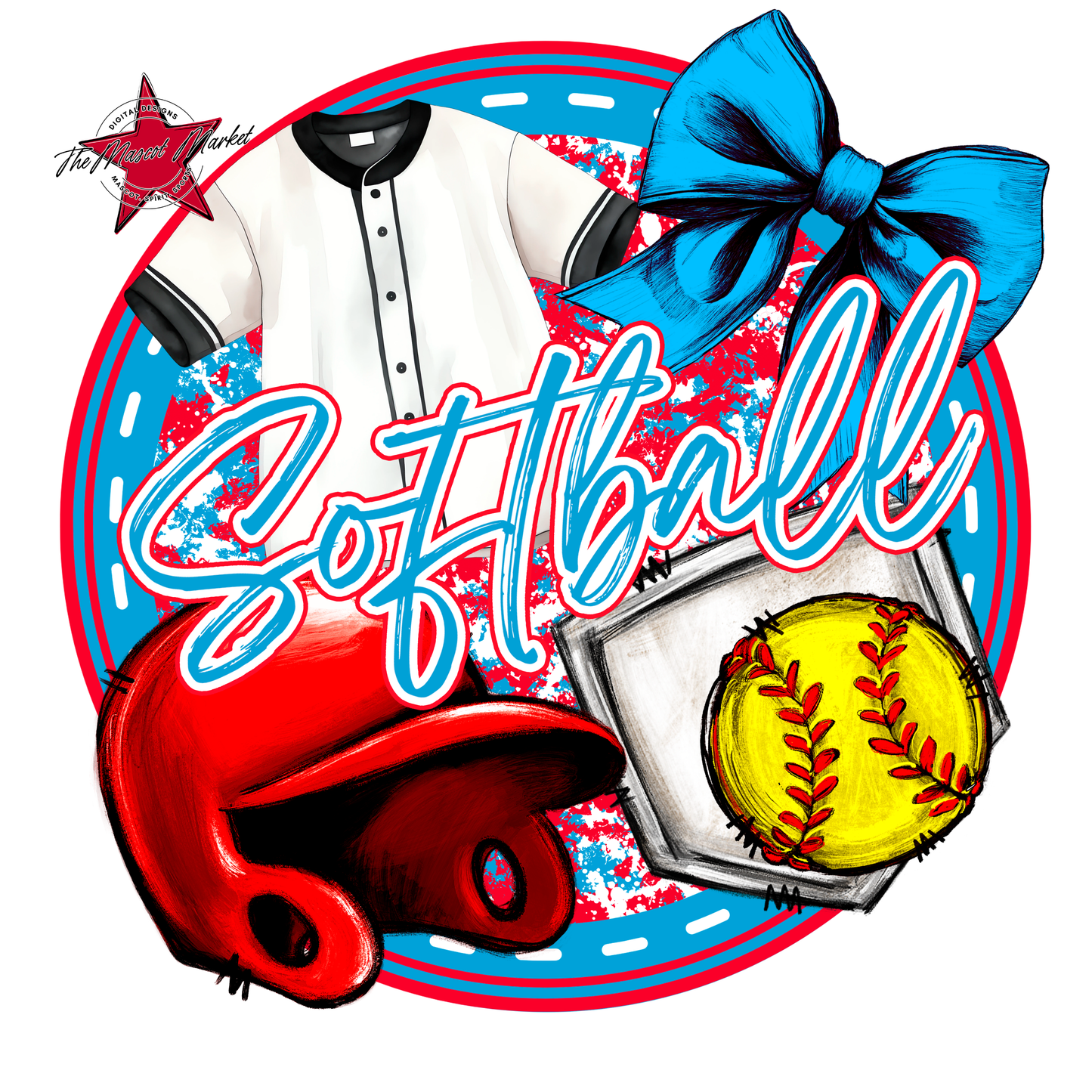 Circle Softball Design-Carolina Blue-Red