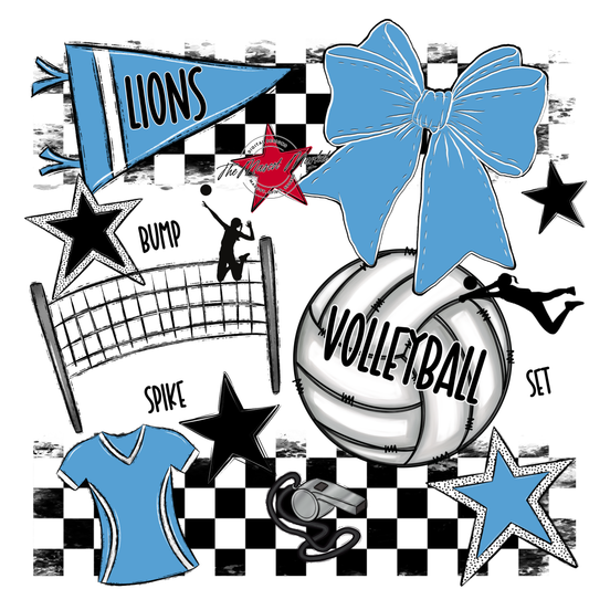Lions Checkers Volleyball Spirit Design-Carolina Blue