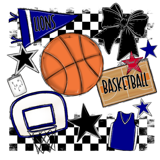Lions Checkers Basketball Spirit Design-Blue