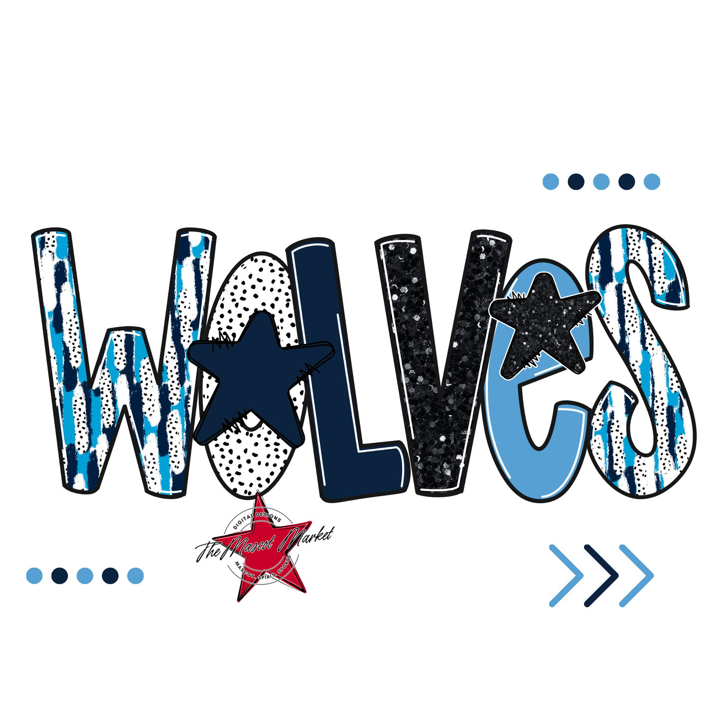 Wolves Brushstroke Alpha w Arrows-Navy-Carolina Blue