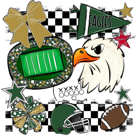 Eagles Checkers Mascot Spirit Design-Green-Gold