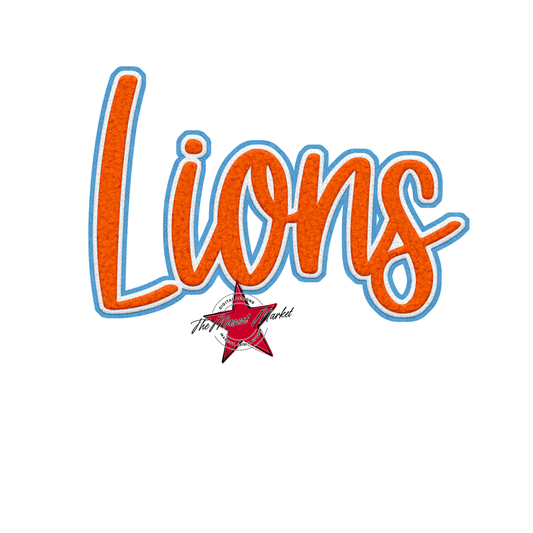 Lions Faux Chenille Patch-Carolina Blue-Orange