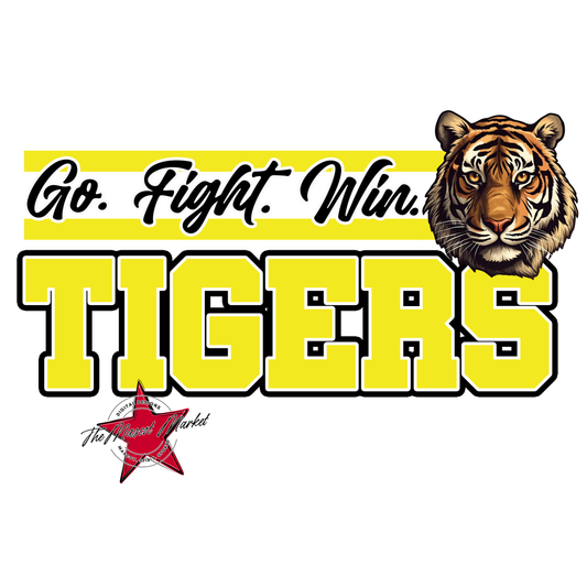 Tigers Go Fight Win Mascot Lines-Bright Yellow