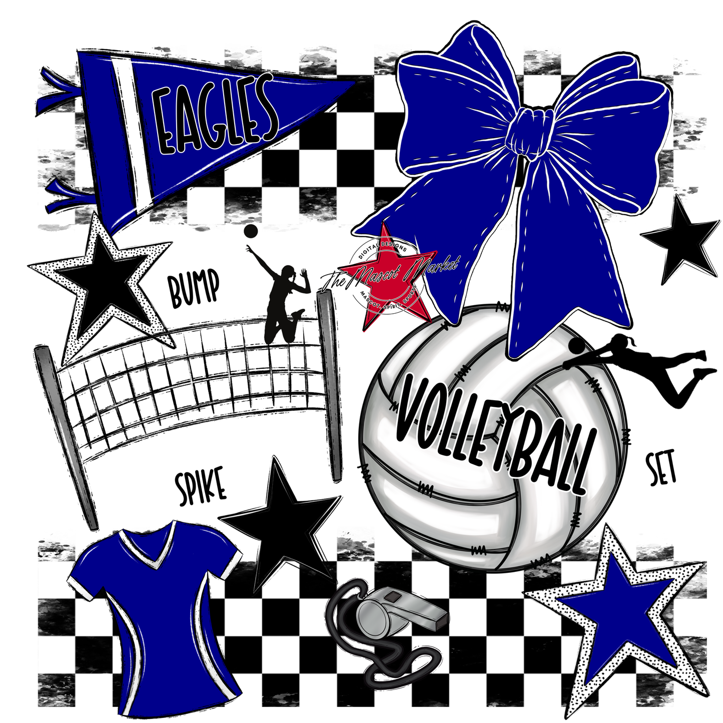 Eagles Volleyball Checkers Design-Blue