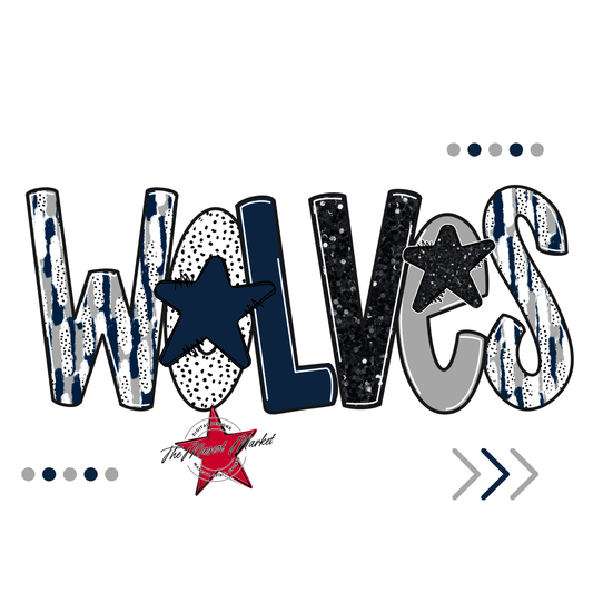 Wolves Brushstroke Alpha w Arrows-Navy-Grey