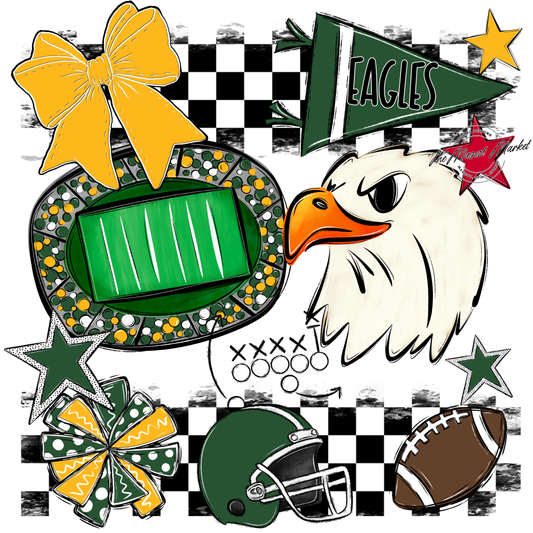 Eagles Checkers Mascot Spirit Design-Green-Yellow