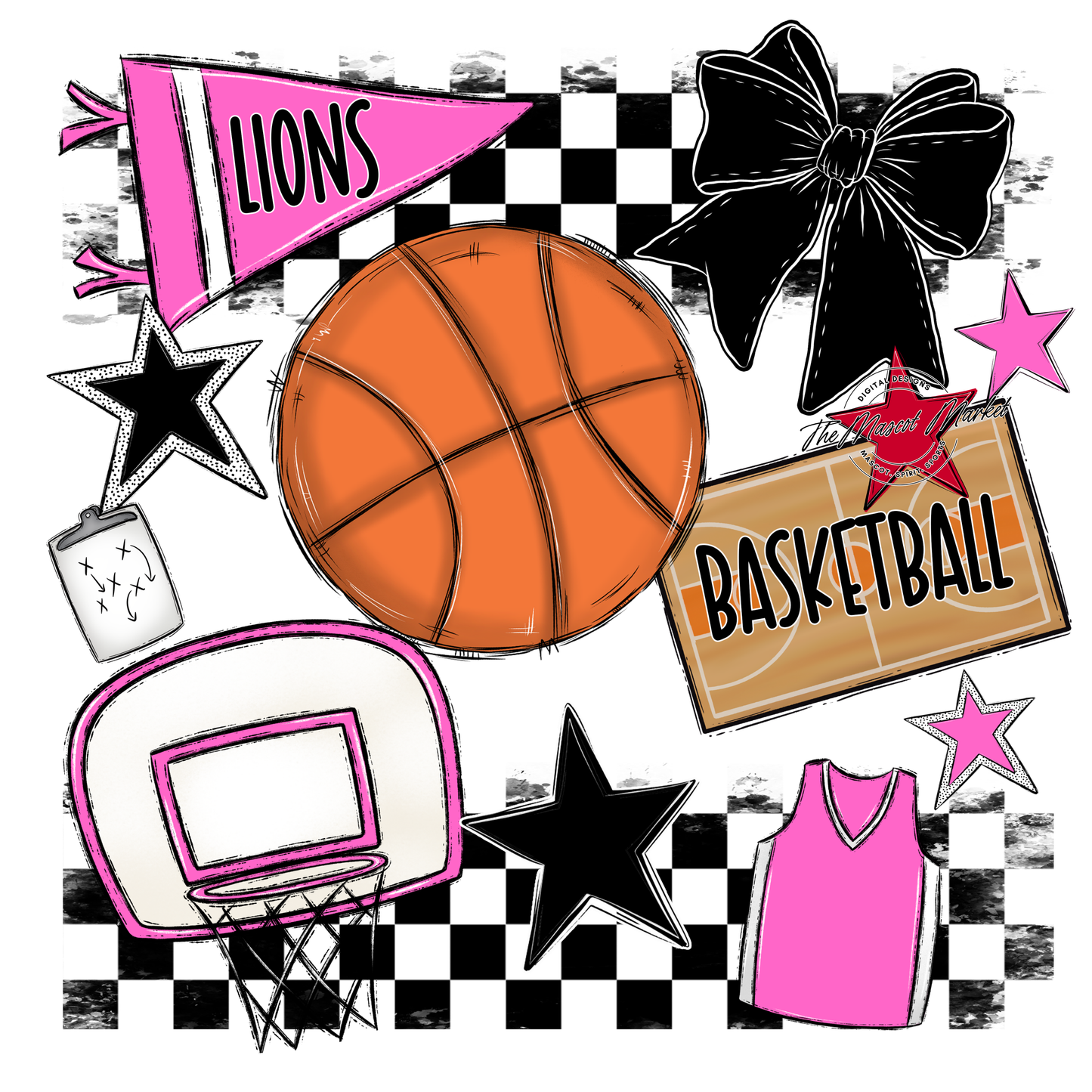 Lions Checkers Basketball Spirit Design-Baby Pink