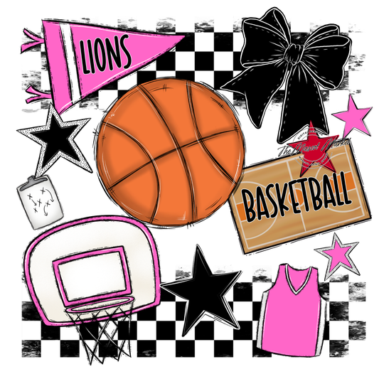 Lions Checkers Basketball Spirit Design-Baby Pink