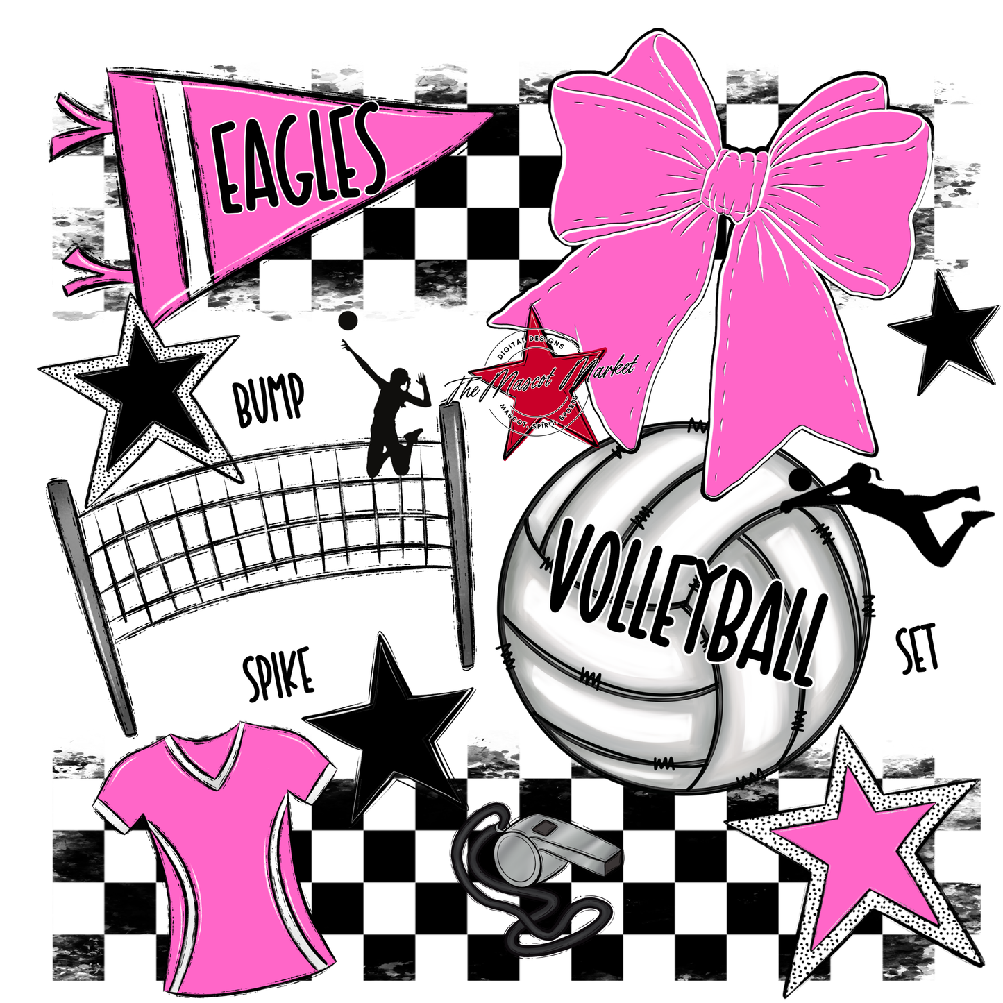 Eagles Volleyball Checkers Design-Baby Pink