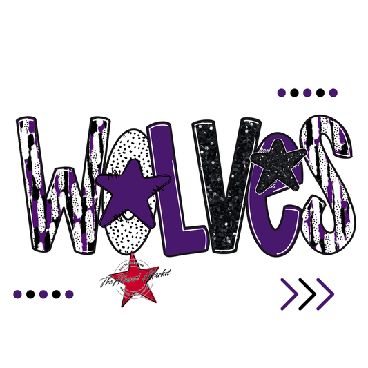 Wolves Brushstroke Alpha w Arrows-Purple