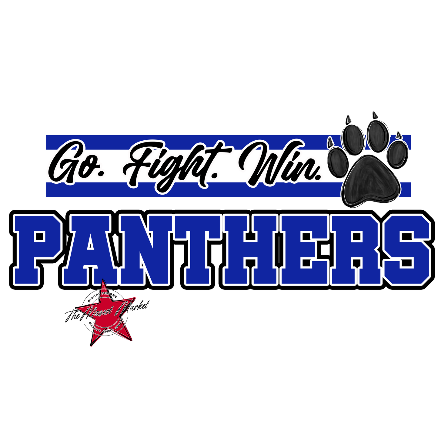 Panthers Go Fight Win Mascot Lines-Blue