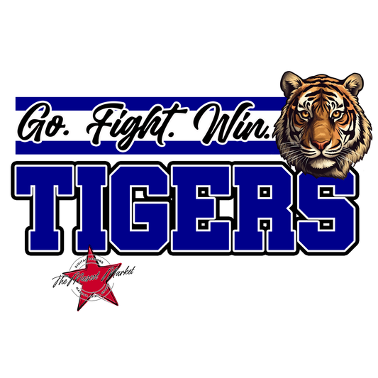 Tigers Go Fight Win Mascot Lines-Blue