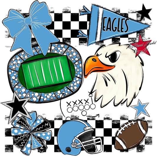Eagles Checkers Mascot Spirit Design-Carolina Blue