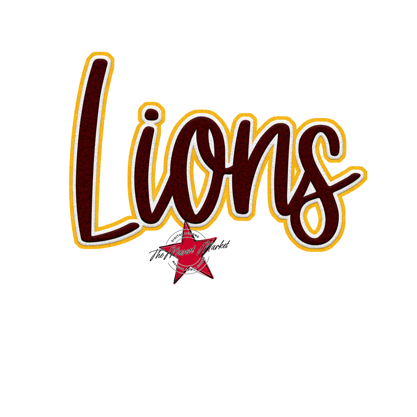 Lions Faux Chenille Patch-Maroon-Yellow