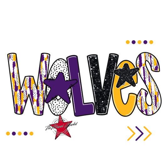 Wolves Brushstroke Alpha w Arrows-Purple-Yellow