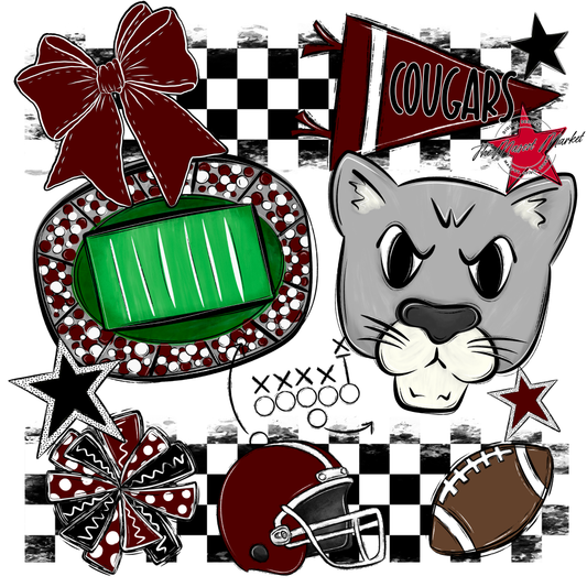 Cougars Checkers Mascot Spirit Design-Maroon