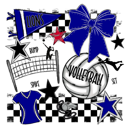 Lions Checkers Volleyball Spirit Design-Blue