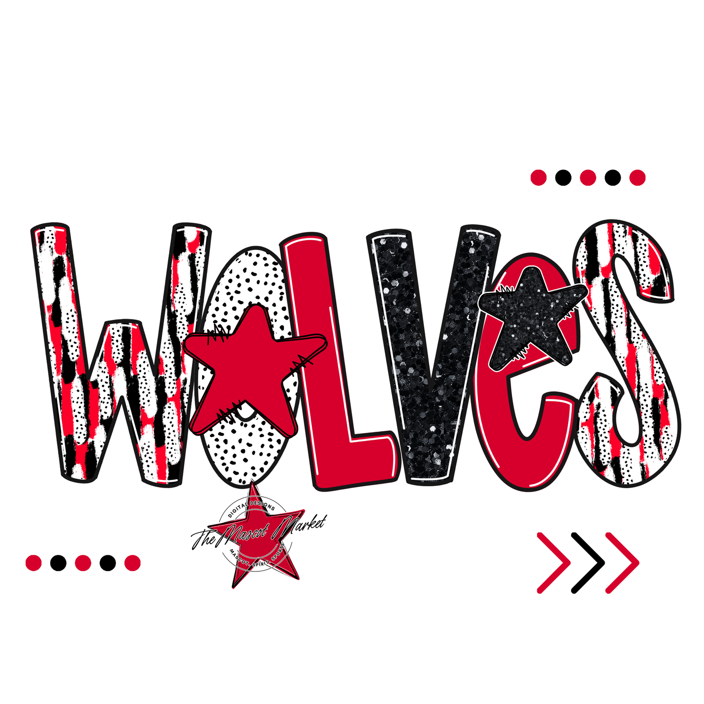 Wolves Brushstroke Alpha w Arrows-Red