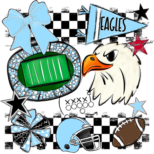 Eagles Checkers Mascot Spirit Design-Columbia Blue
