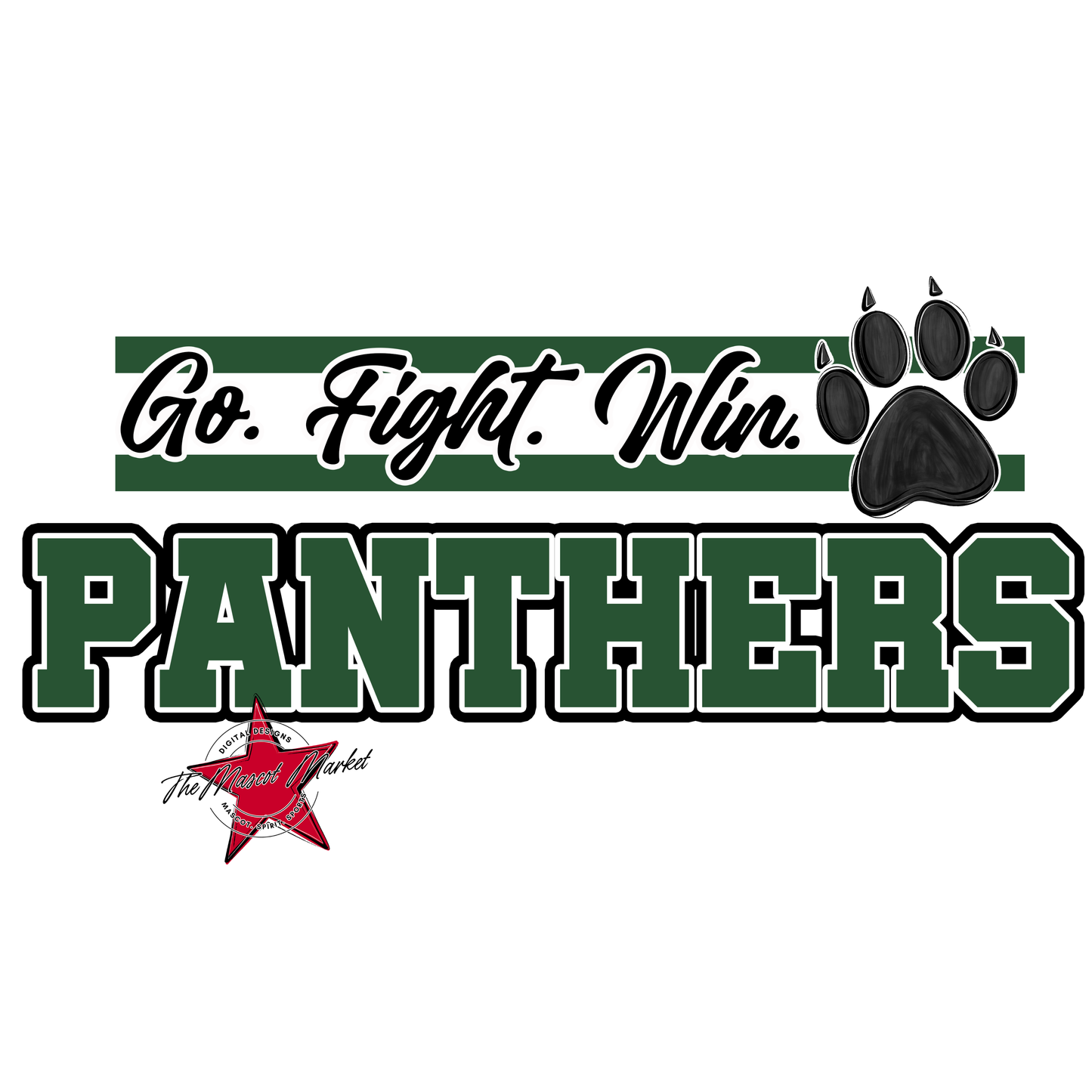 Panthers Go Fight Win Mascot Lines-Green