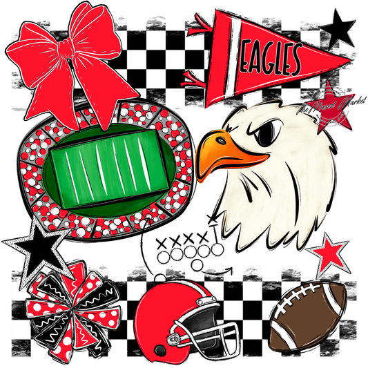 Eagles Checkers Mascot Spirit Design-Bright Red