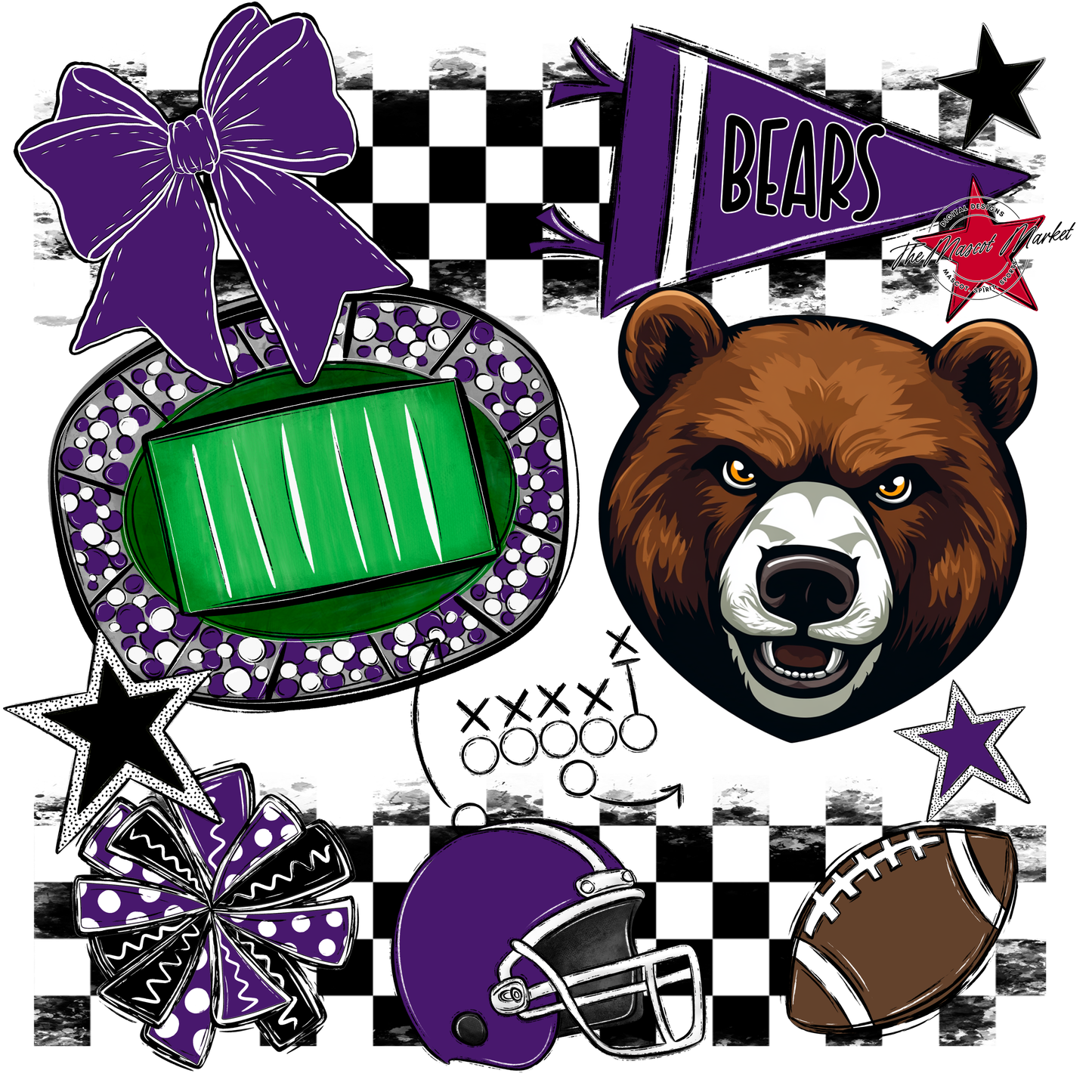Bears Checker Mascot Spirit Design-Purple