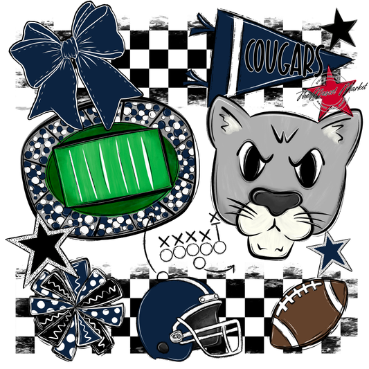 Cougars Checkers Mascot Spirit Design-Navy