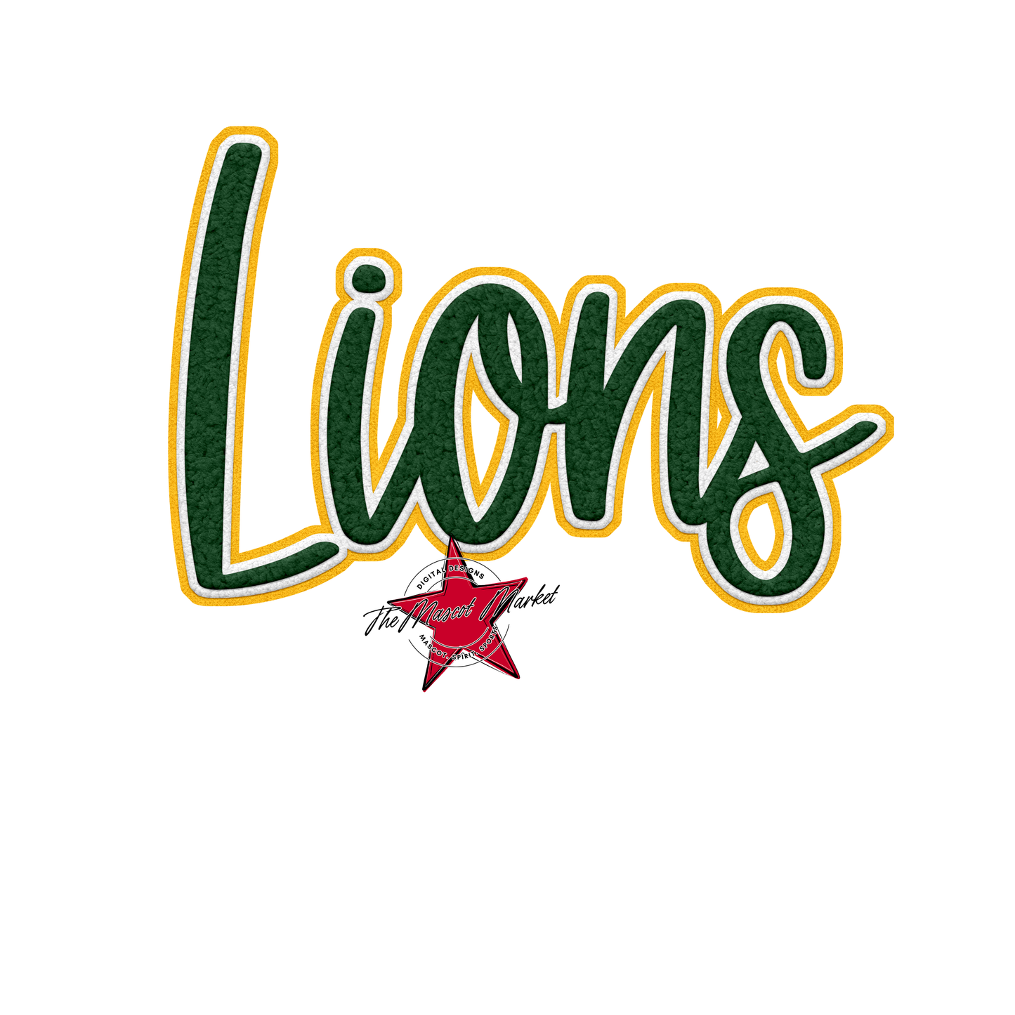 Lions Faux Chenille Patch-Green-Yellow