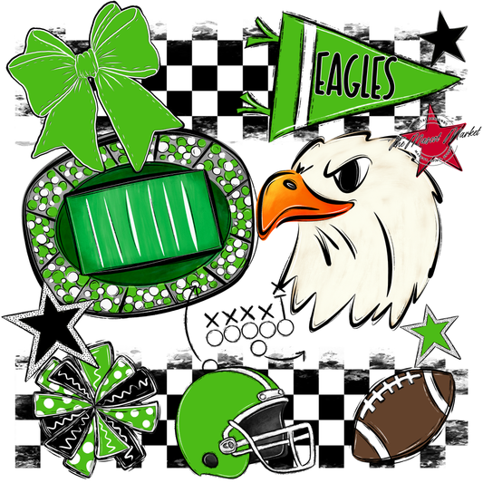 Eagles Checkers Mascot Spirit Design-Bright Green