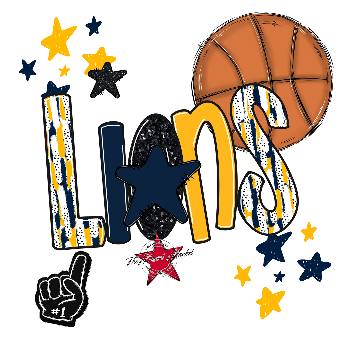 Lions Basketball Scrape-Navy-Yellow