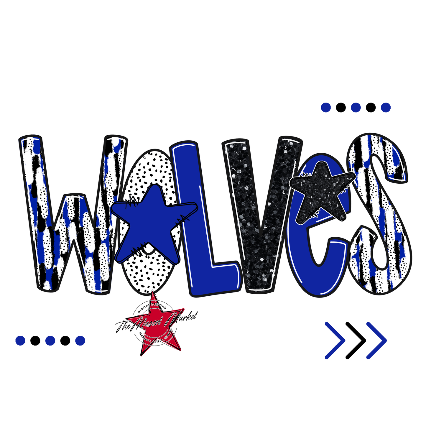 Wolves Brushstroke Alpha w Arrows-Royal Blue