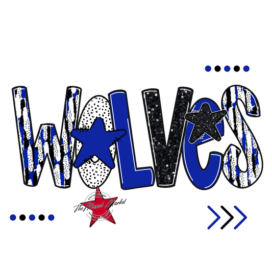 Wolves Brushstroke Alpha w Arrows-Royal Blue