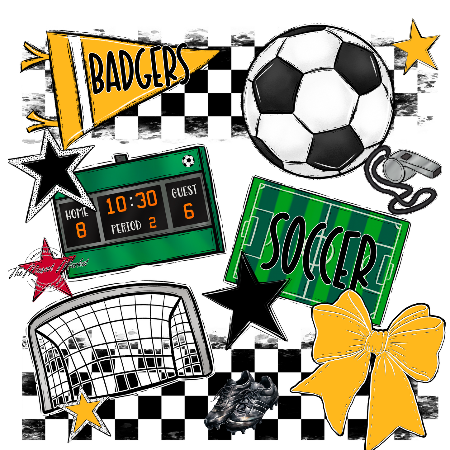 Badgers Soccer  Checkers Design-Yellow