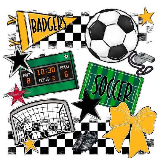 Badgers Soccer  Checkers Design-Yellow