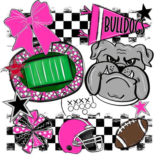 Bulldogs Checkers Mascot Spirit Design-Pink