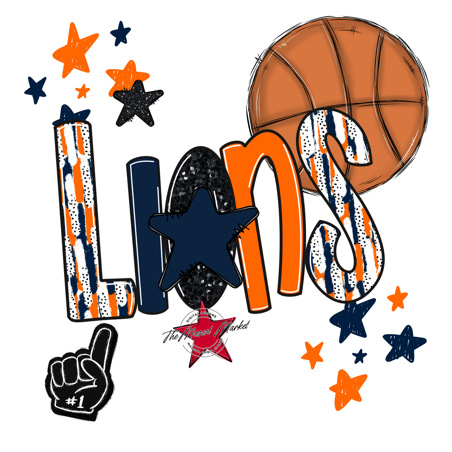 Lions Basketball Scrape-Navy-Orange
