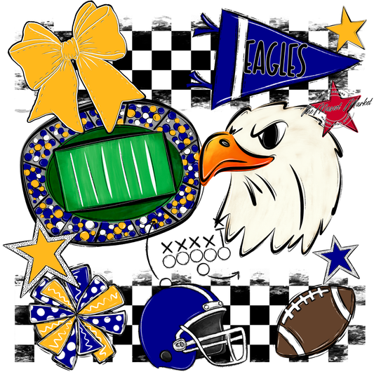 Eagles Checkers Mascot Spirit Design-Blue-Yellow