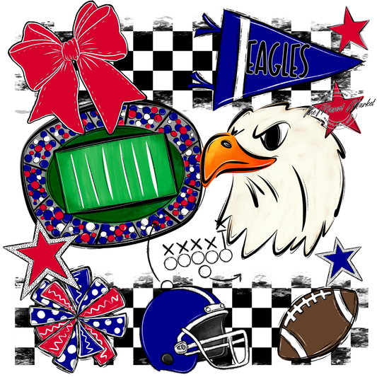 Eagles Checkers Mascot Spirit Design-Blue-Red