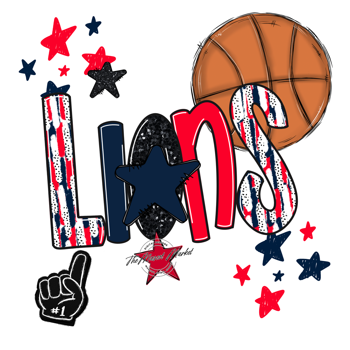 Lions Basketball Scrape-Navy-Red