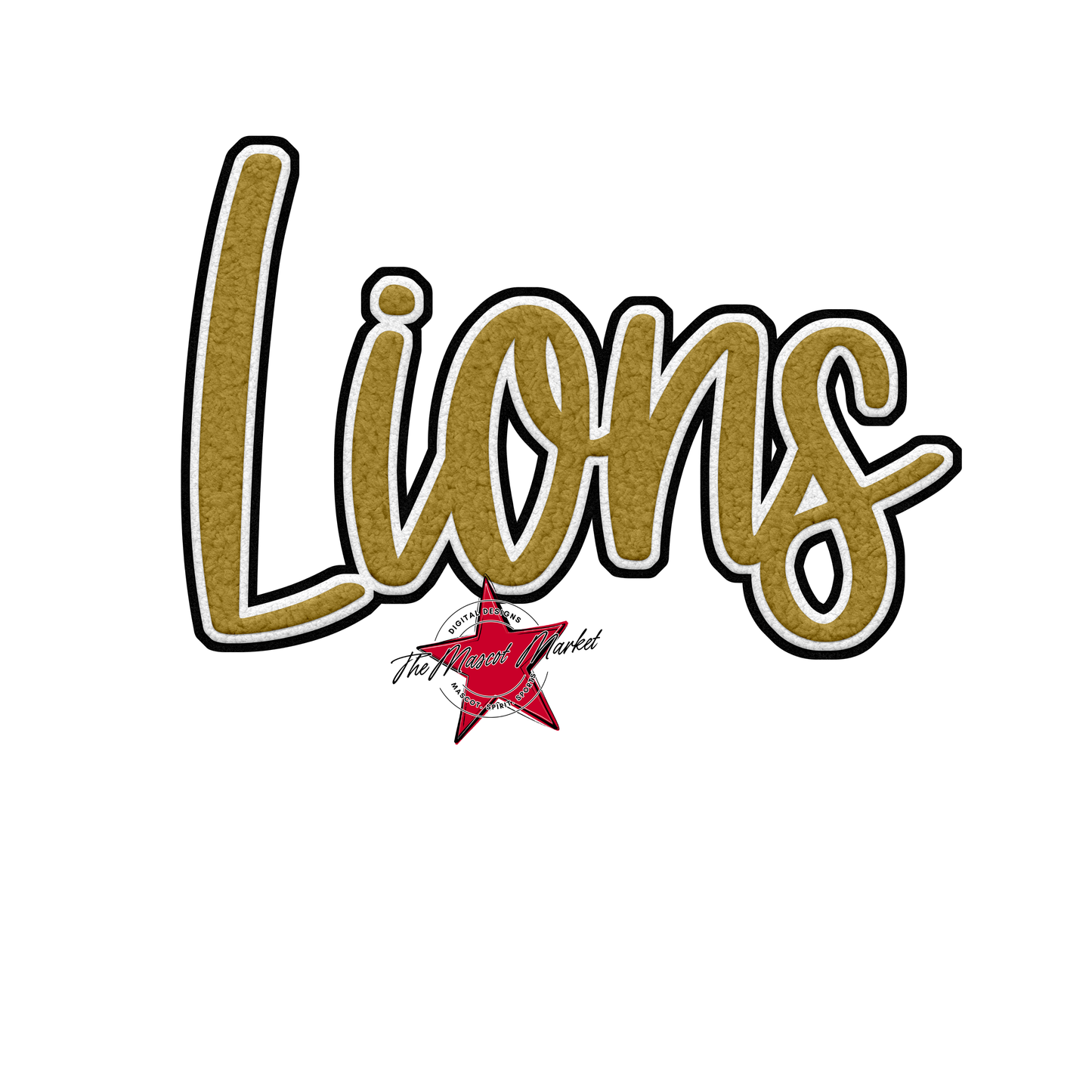 Lions Faux Chenille Patch-Gold