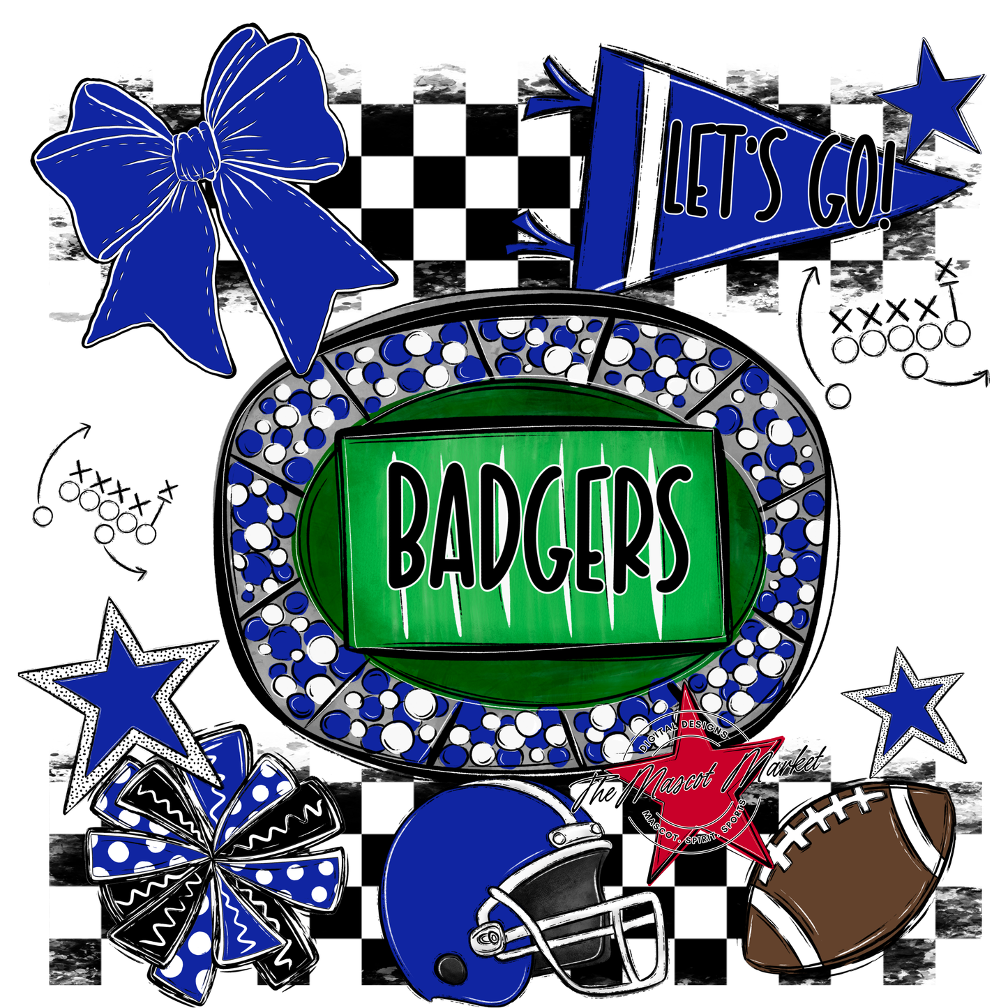 Badgers Checkers Spirit Design-Royal Blue