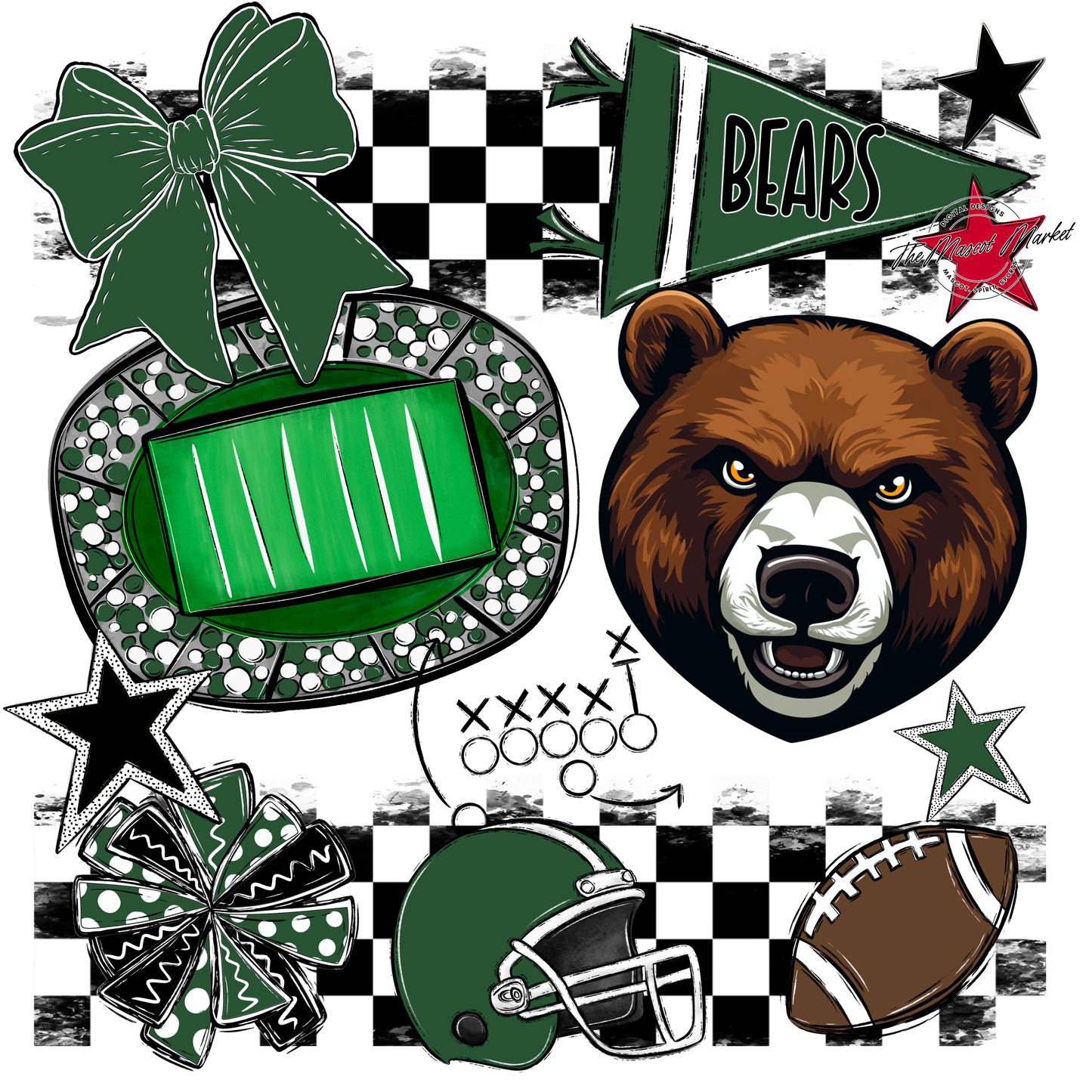 Bears Checker Mascot Spirit Design-Green